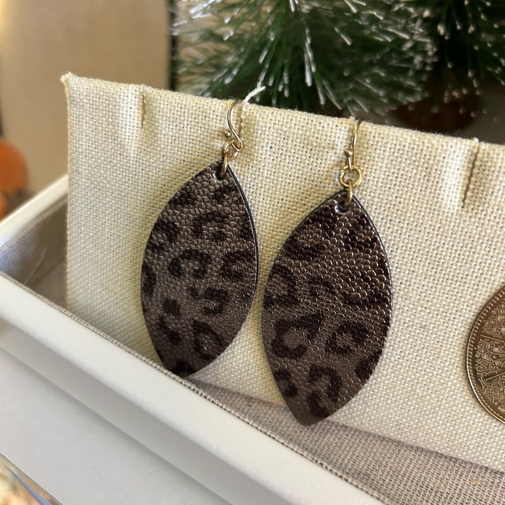 Leopard faux leather earrings